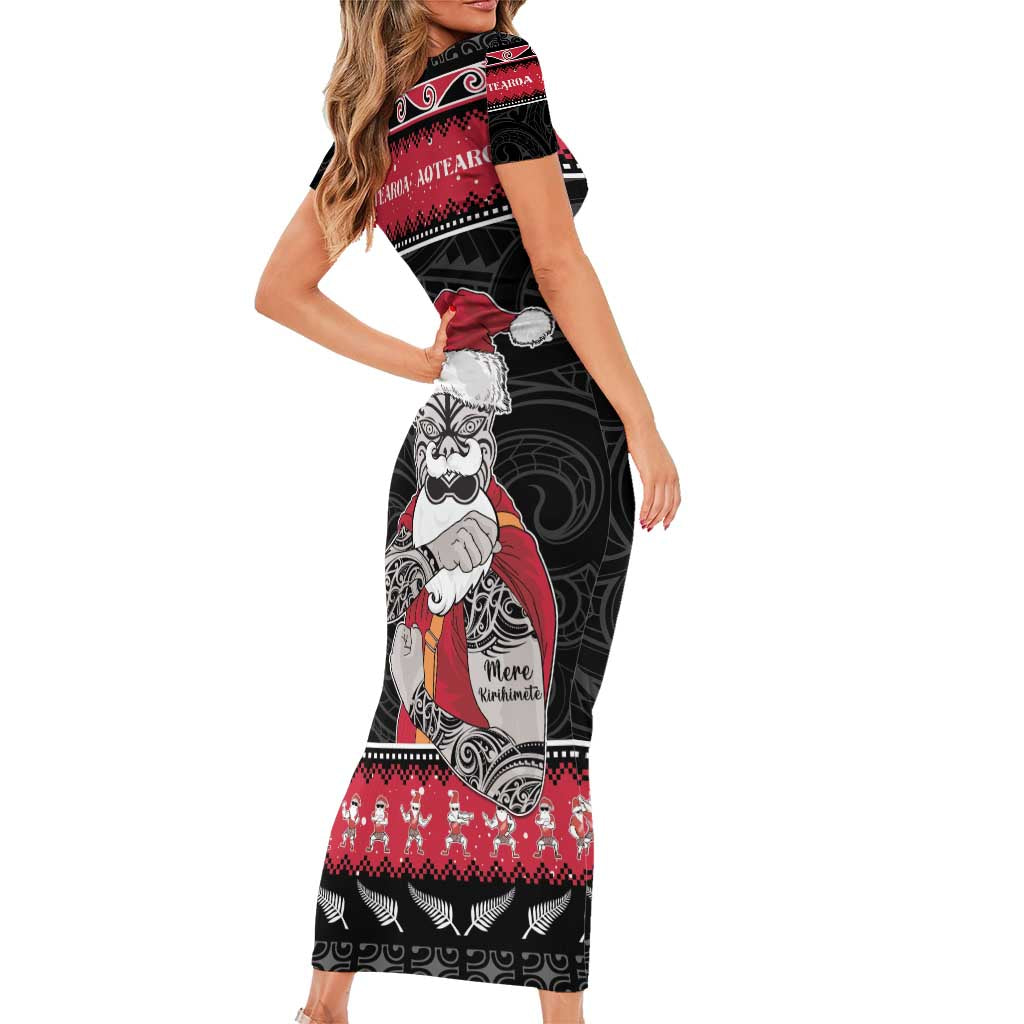 New Zealand Santa Tiki Christmas Family Matching Short Sleeve Bodycon Dress and Hawaiian Shirt Meri Kirihimete LT05 - Polynesian Pride
