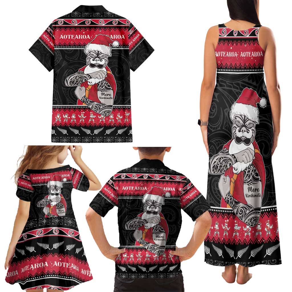 New Zealand Santa Tiki Christmas Family Matching Tank Maxi Dress and Hawaiian Shirt Meri Kirihimete