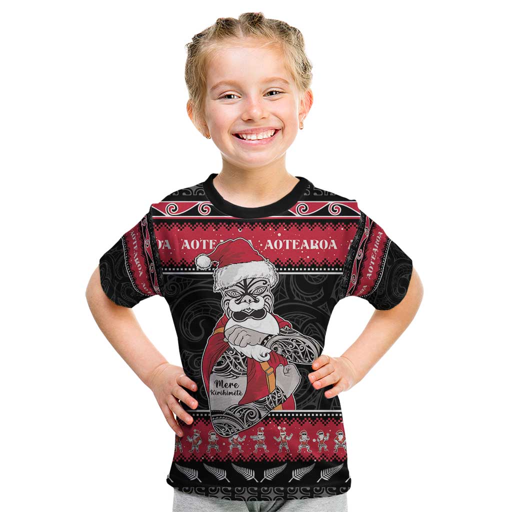 New Zealand Santa Tiki Christmas Kid T Shirt Meri Kirihimete