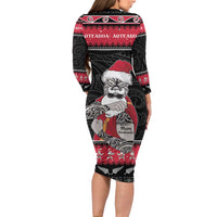 New Zealand Santa Tiki Christmas Long Sleeve Bodycon Dress Meri Kirihimete LT05 - Polynesian Pride