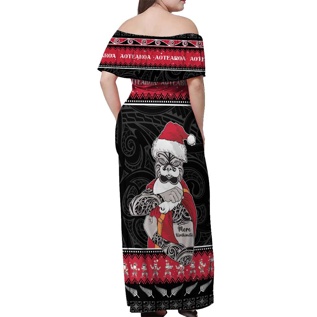 New Zealand Santa Tiki Christmas Off Shoulder Maxi Dress Meri Kirihimete