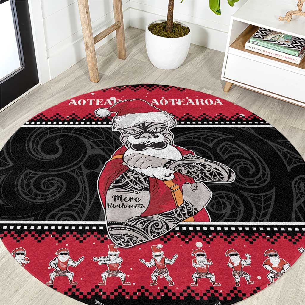 New Zealand Santa Tiki Christmas Round Carpet Meri Kirihimete