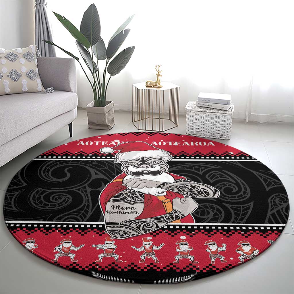 New Zealand Santa Tiki Christmas Round Carpet Meri Kirihimete