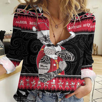 New Zealand Santa Tiki Christmas Women Casual Shirt Meri Kirihimete