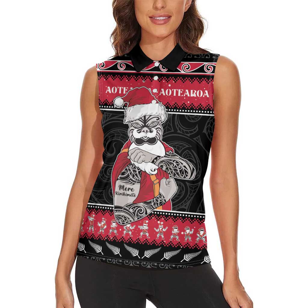 New Zealand Santa Tiki Christmas Women Sleeveless Polo Shirt Meri Kirihimete LT05 - Polynesian Pride