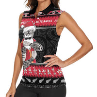 New Zealand Santa Tiki Christmas Women Sleeveless Polo Shirt Meri Kirihimete LT05 - Polynesian Pride