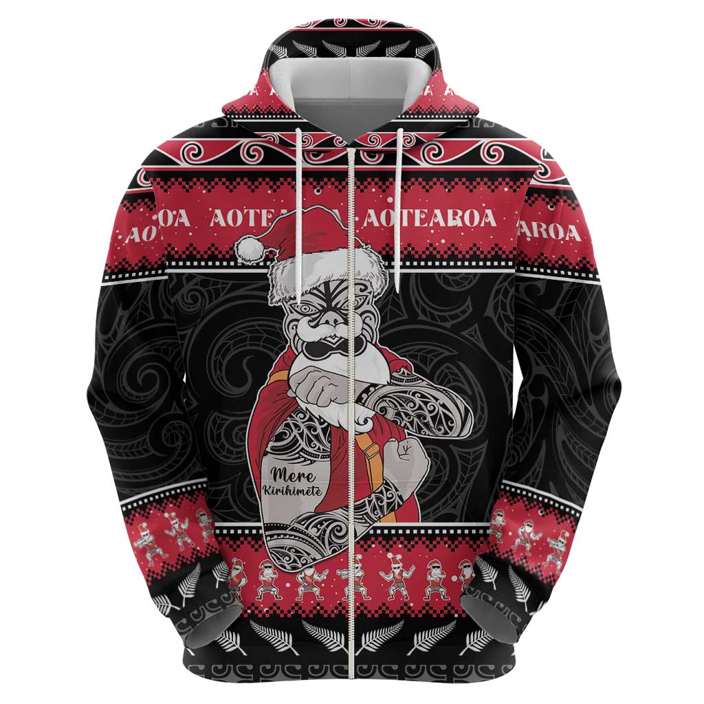New Zealand Santa Tiki Christmas Zip Hoodie Meri Kirihimete LT05 - Polynesian Pride