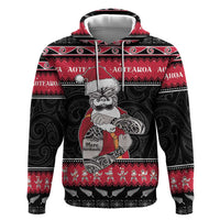 New Zealand Santa Tiki Christmas Zip Hoodie Meri Kirihimete LT05 Pullover Hoodie Black - Polynesian Pride