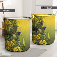 New Zealand Bellbird Laundry Basket With Kowhai Flowers LT05 - Polynesian Pride