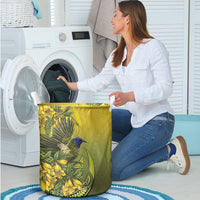 New Zealand Bellbird Laundry Basket With Kowhai Flowers LT05 - Polynesian Pride