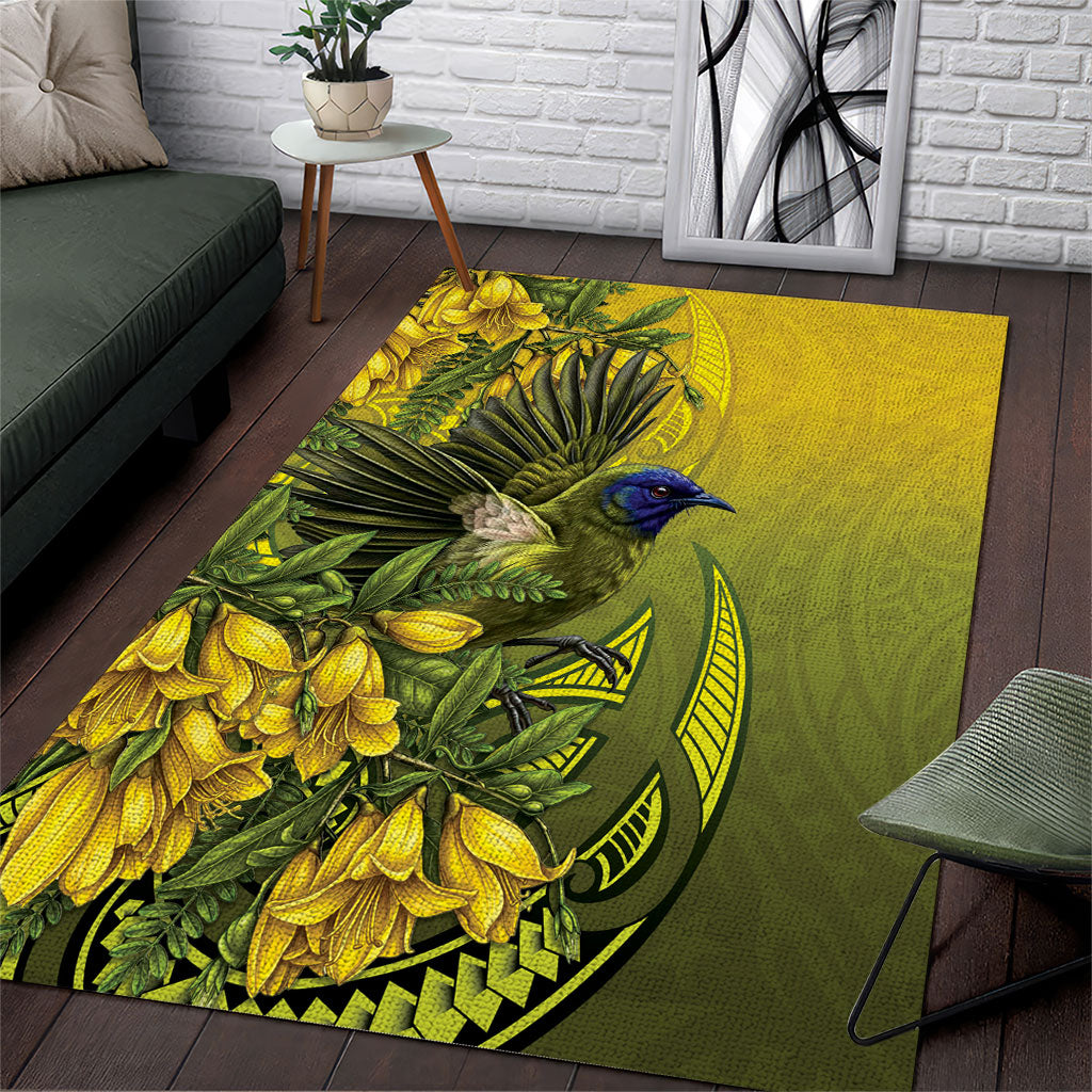 New Zealand Bellbird Area Rug With Kowhai Flowers LT05 Yellow - Polynesian Pride