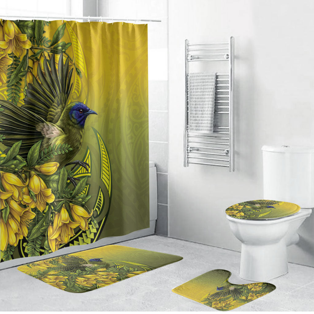 New Zealand Bellbird Bathroom Set With Kowhai Flowers LT05 Bathroom Set (4 pcs) Yellow - Polynesian Pride