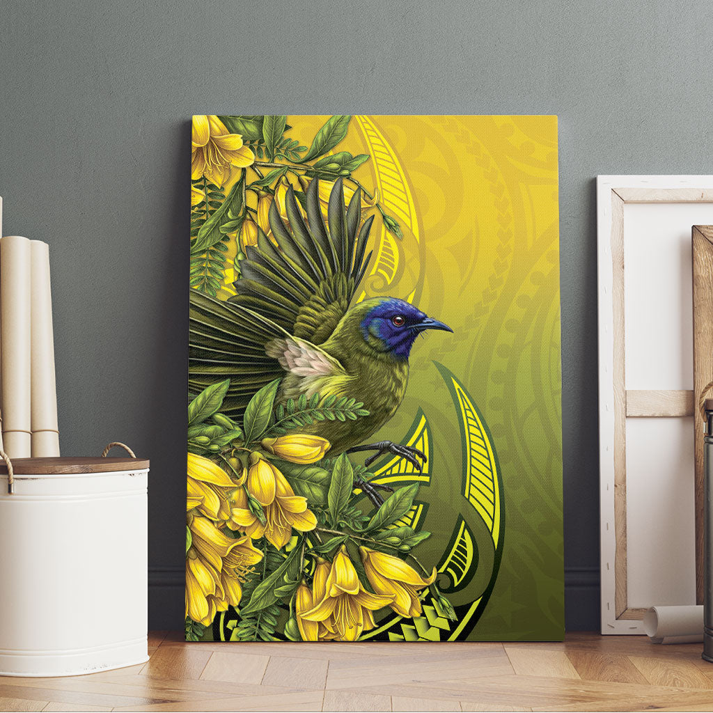 New Zealand Bellbird Canvas Wall Art With Kowhai Flowers LT05 - Polynesian Pride