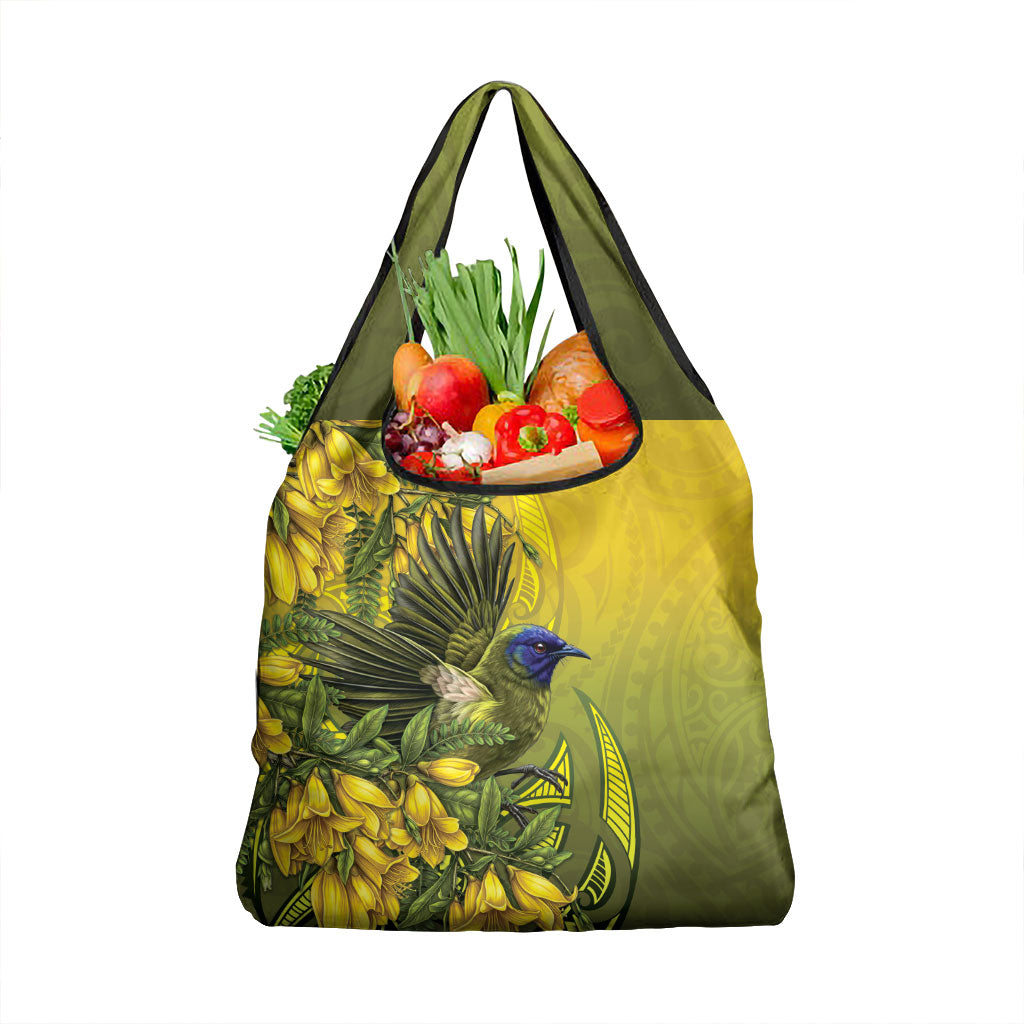 New Zealand Bellbird Grocery Bag With Kowhai Flowers LT05 1-pack One Size Yellow - Polynesian Pride