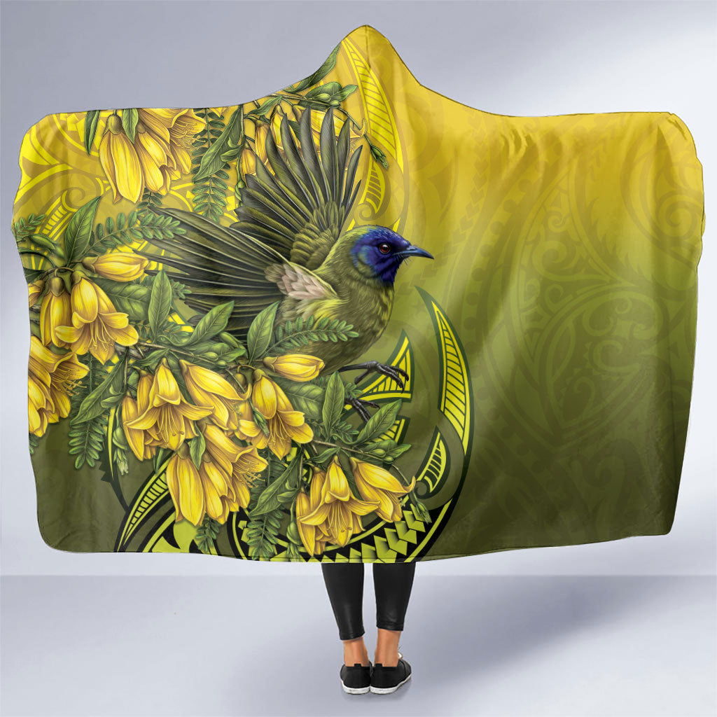 New Zealand Bellbird Hooded Blanket With Kowhai Flowers LT05 One Size Yellow - Polynesian Pride