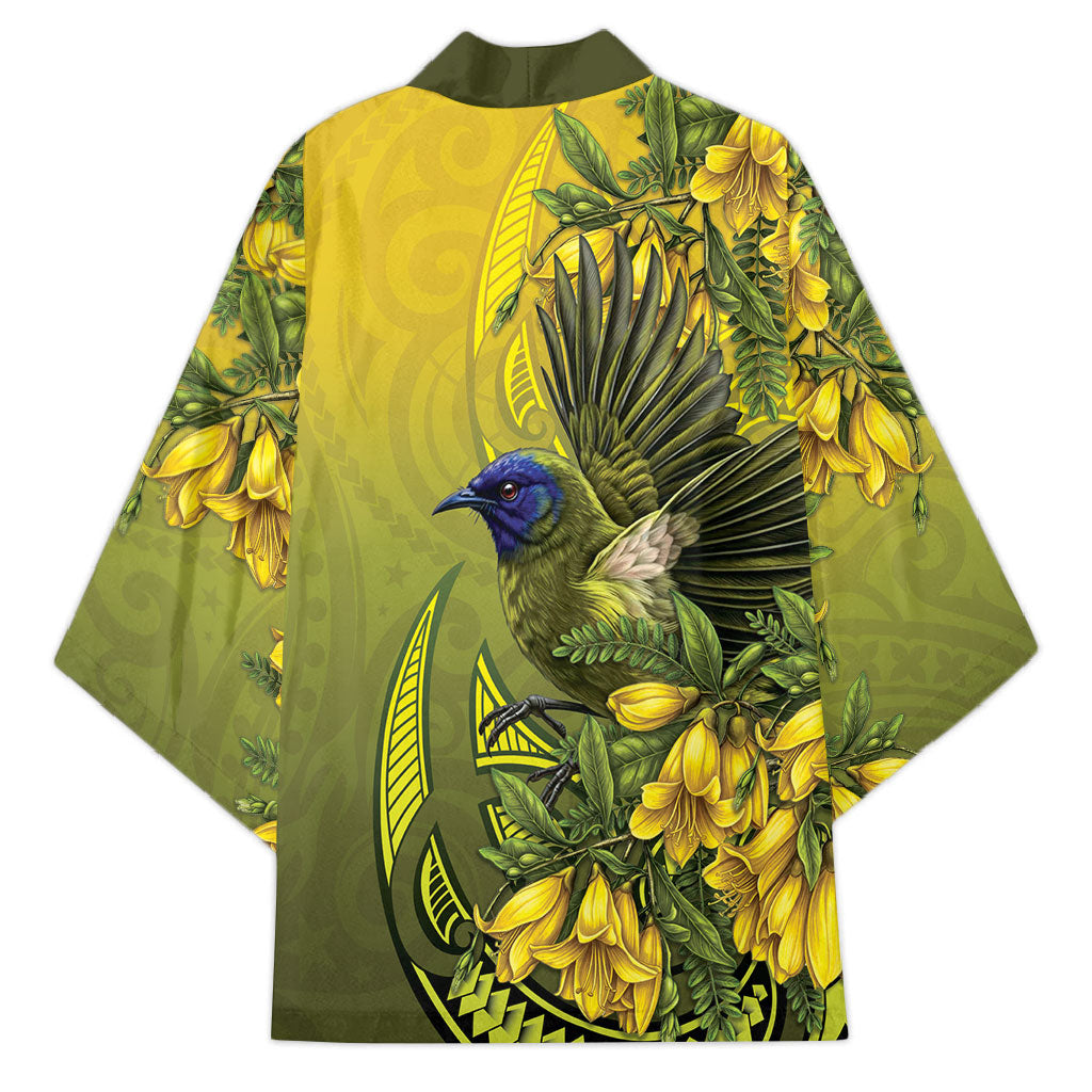 New Zealand Bellbird Kimono With Kowhai Flowers LT05 - Polynesian Pride