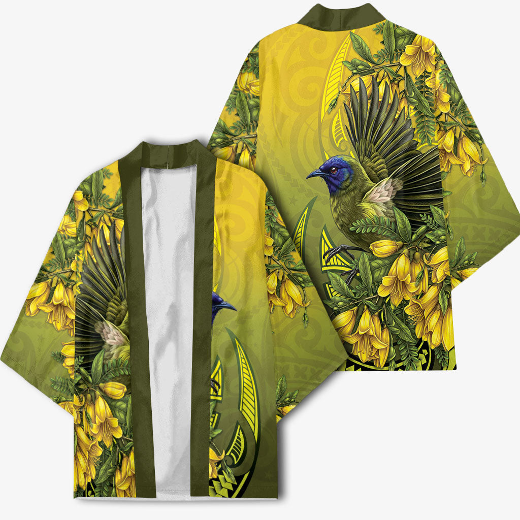 New Zealand Bellbird Kimono With Kowhai Flowers LT05 - Polynesian Pride