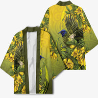 New Zealand Bellbird Kimono With Kowhai Flowers LT05 - Polynesian Pride