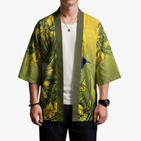 New Zealand Bellbird Kimono With Kowhai Flowers LT05 - Polynesian Pride
