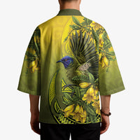 New Zealand Bellbird Kimono With Kowhai Flowers LT05 - Polynesian Pride