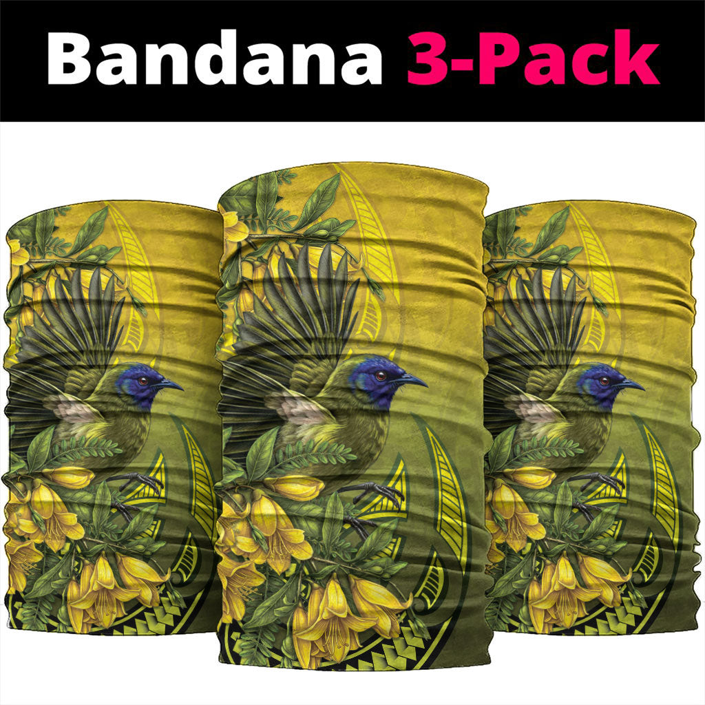 New Zealand Bellbird Neck Gaiter With Kowhai Flowers