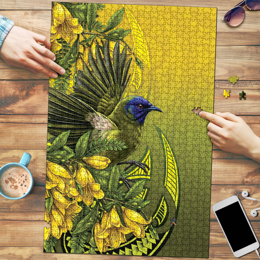 New Zealand Bellbird Puzzle With Kowhai Flowers LT05 Yellow - Polynesian Pride