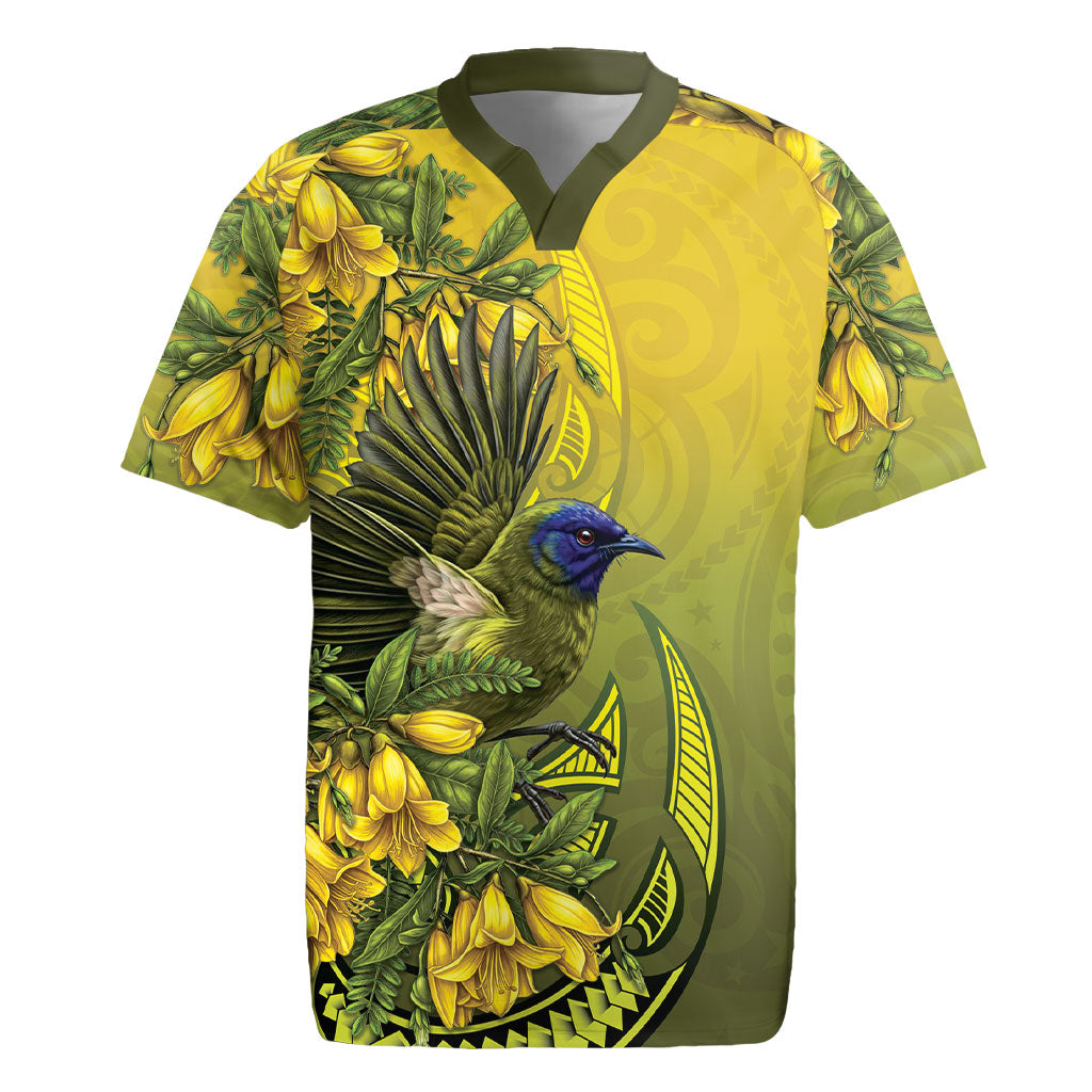 New Zealand Bellbird Rugby Jersey With Kowhai Flowers LT05 Yellow - Polynesian Pride