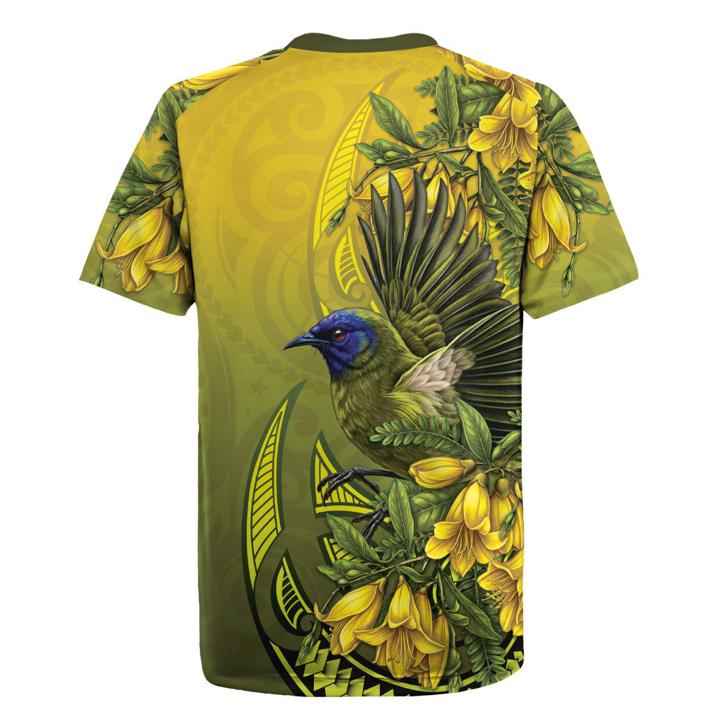 New Zealand Bellbird Rugby Jersey With Kowhai Flowers LT05 - Polynesian Pride