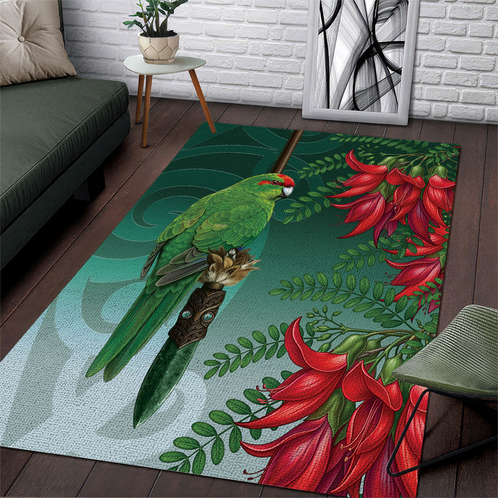 New Zealand Parakeet Bird Area Rug With Kakabeak Flowers LT05 Teal - Polynesian Pride