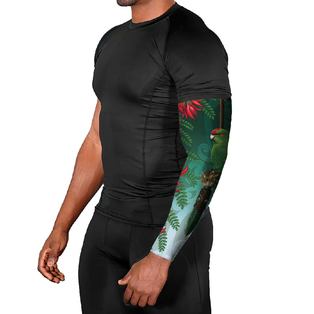 New Zealand Parakeet Bird Arm Sleeves With Kakabeak Flowers LT05 - Polynesian Pride