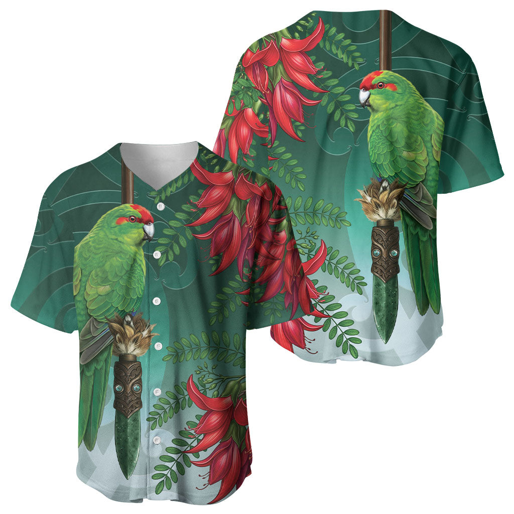 New Zealand Parakeet Bird Baseball Jersey With Kakabeak Flowers LT05 - Polynesian Pride