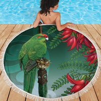 New Zealand Parakeet Bird Beach Blanket With Kakabeak Flowers LT05 - Polynesian Pride
