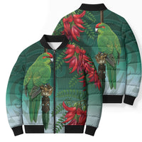 New Zealand Parakeet Bird Bomber Puffer Jacket With Kakabeak Flowers LT05 - Polynesian Pride