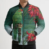 New Zealand Parakeet Bird Bomber Puffer Jacket With Kakabeak Flowers LT05 - Polynesian Pride