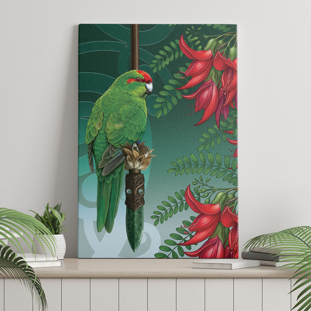 New Zealand Parakeet Bird Canvas Wall Art With Kakabeak Flowers LT05 - Polynesian Pride