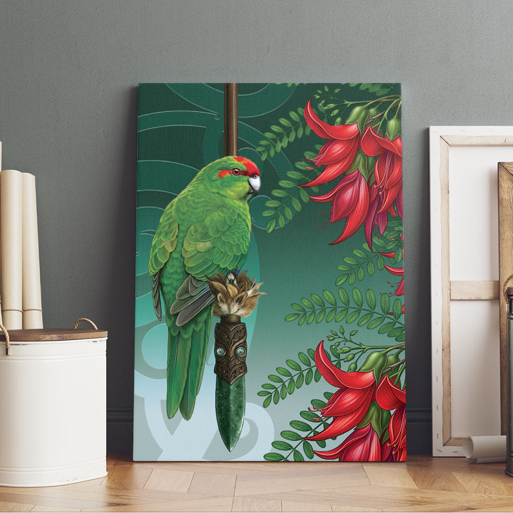 New Zealand Parakeet Bird Canvas Wall Art With Kakabeak Flowers LT05 - Polynesian Pride
