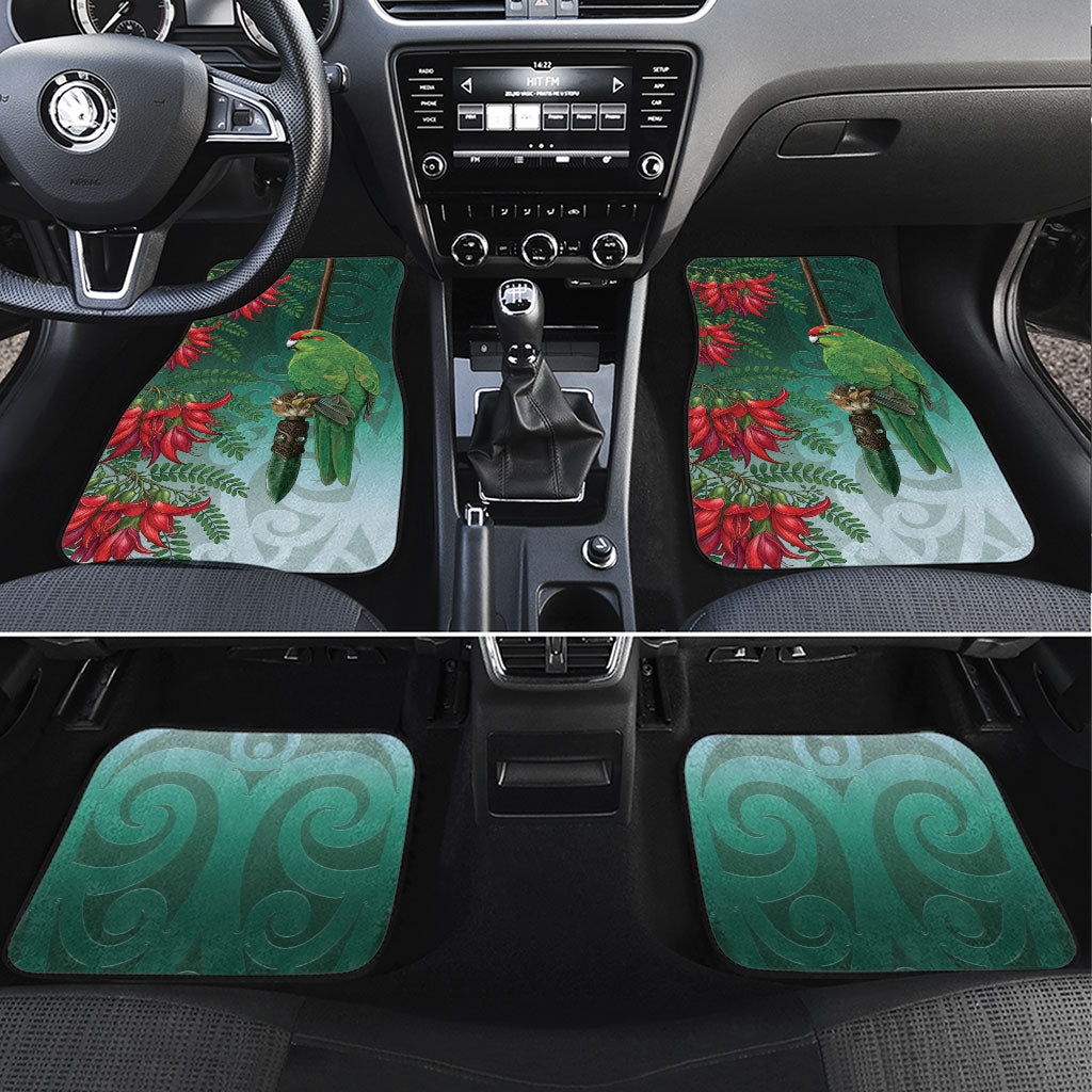 New Zealand Parakeet Bird Car Mats With Kakabeak Flowers LT05 Set 4pcs Teal - Polynesian Pride
