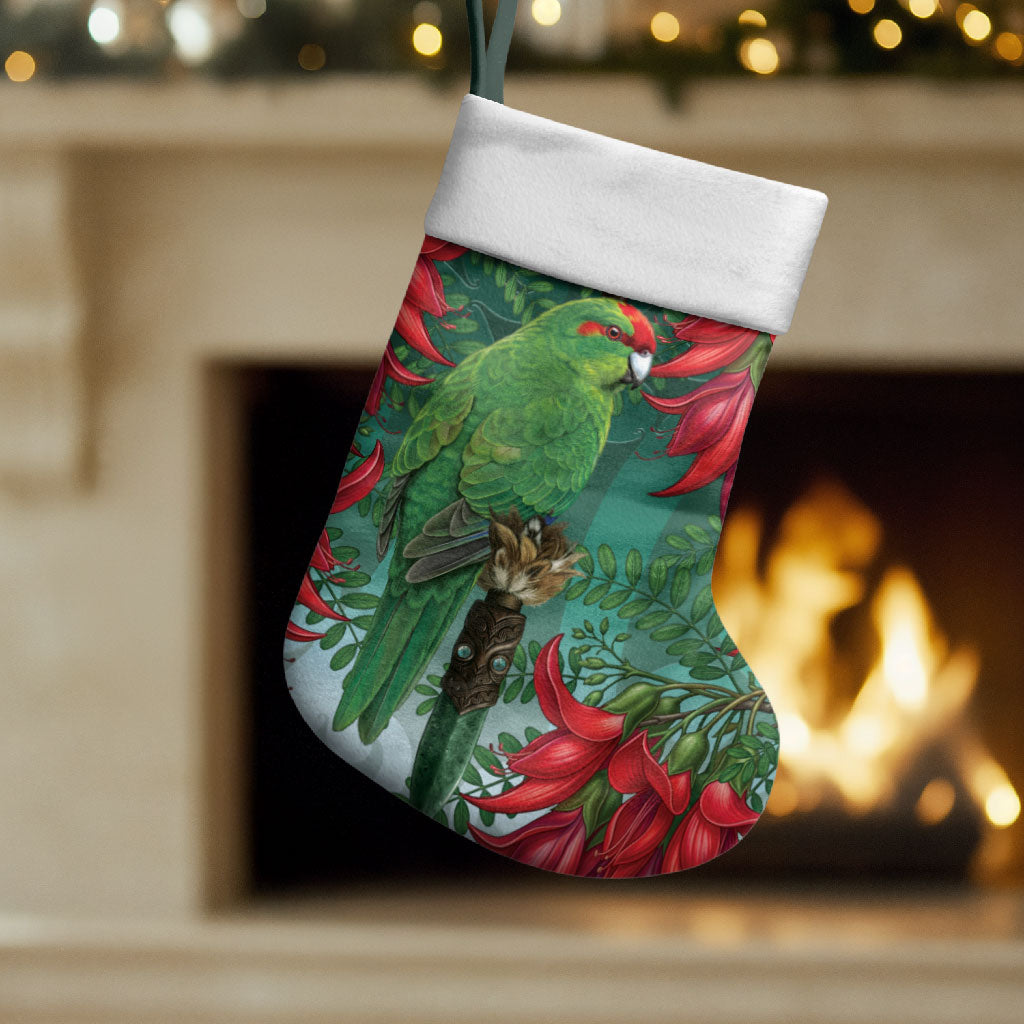 New Zealand Parakeet Bird Christmas Stocking With Kakabeak Flowers