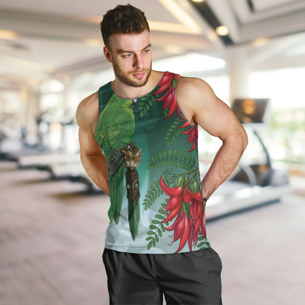 New Zealand Parakeet Bird Men Tank Top With Kakabeak Flowers