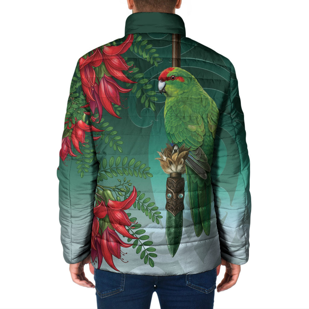 New Zealand Parakeet Bird Padded Jacket With Kakabeak Flowers LT05 - Polynesian Pride