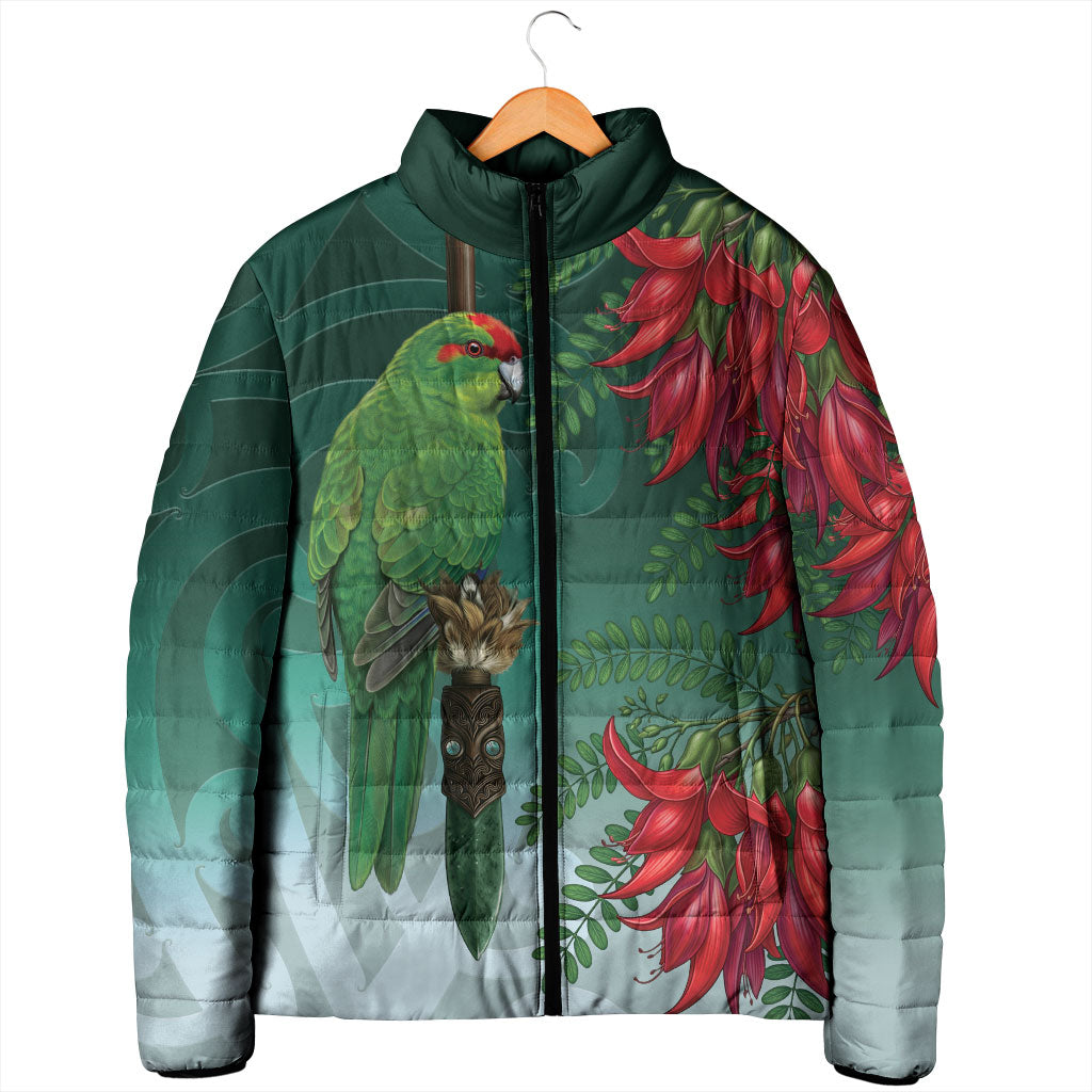 New Zealand Parakeet Bird Padded Jacket With Kakabeak Flowers LT05 - Polynesian Pride