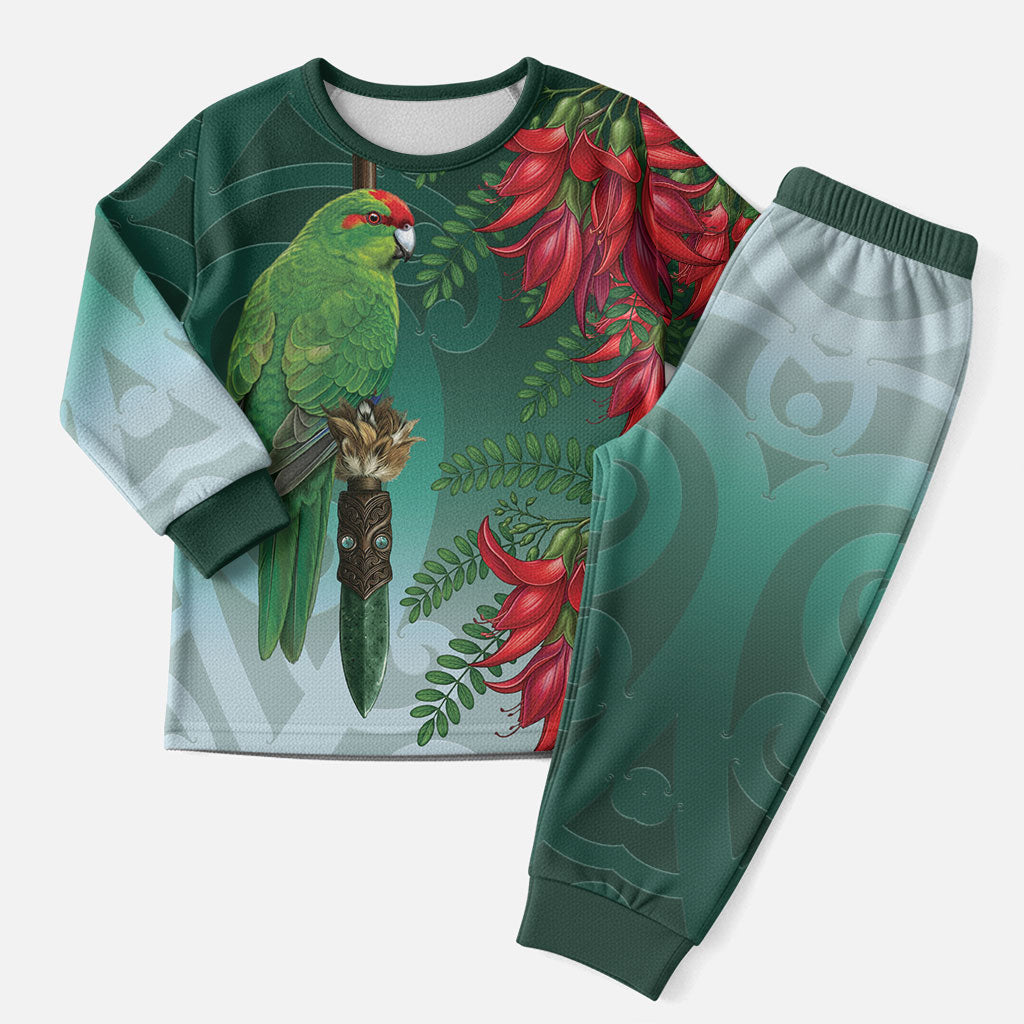 New Zealand Parakeet Bird Christmas Pajama Set With Kakabeak Flowers LT05 Men Teal - Polynesian Pride