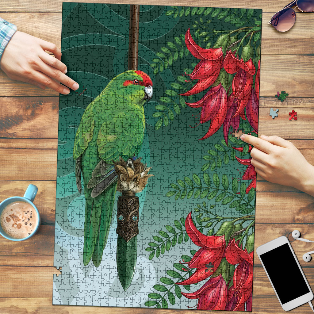 New Zealand Parakeet Bird Puzzle With Kakabeak Flowers