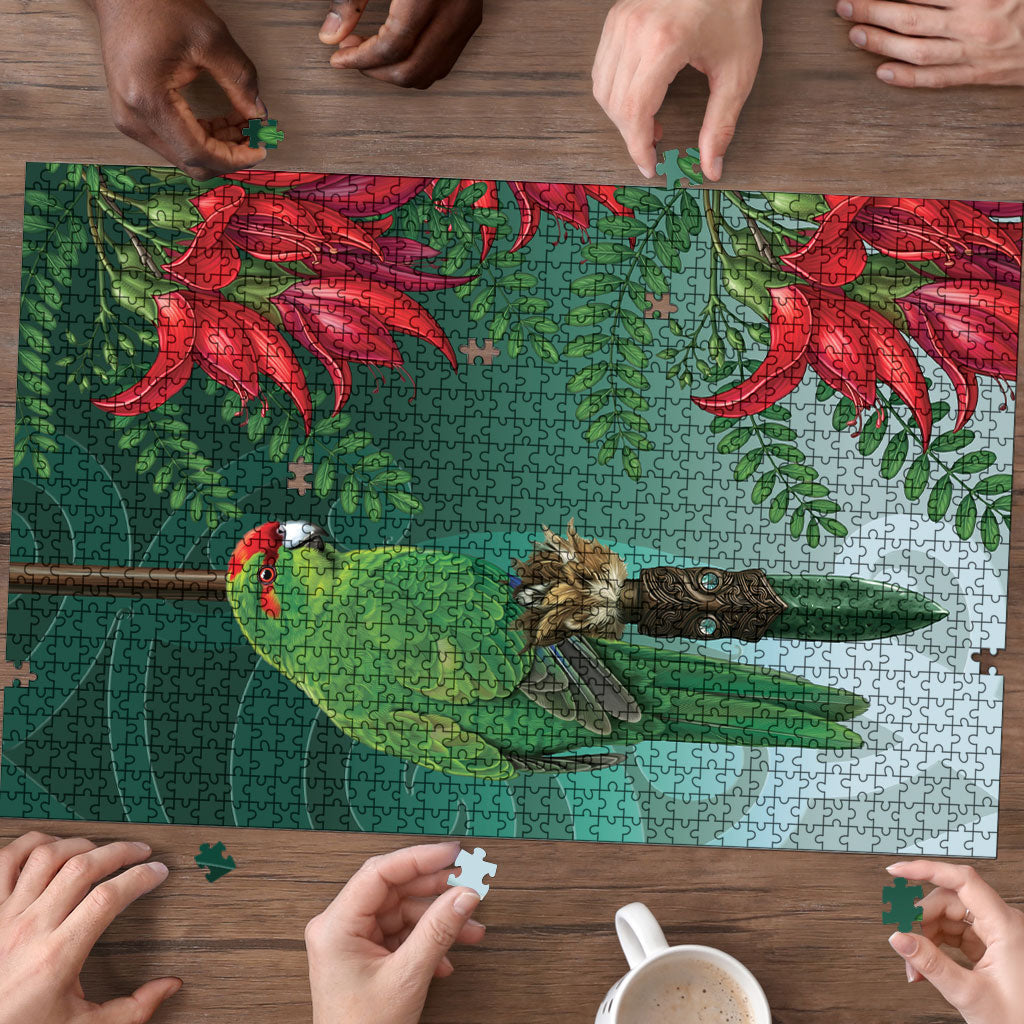New Zealand Parakeet Bird Puzzle With Kakabeak Flowers LT05 - Polynesian Pride