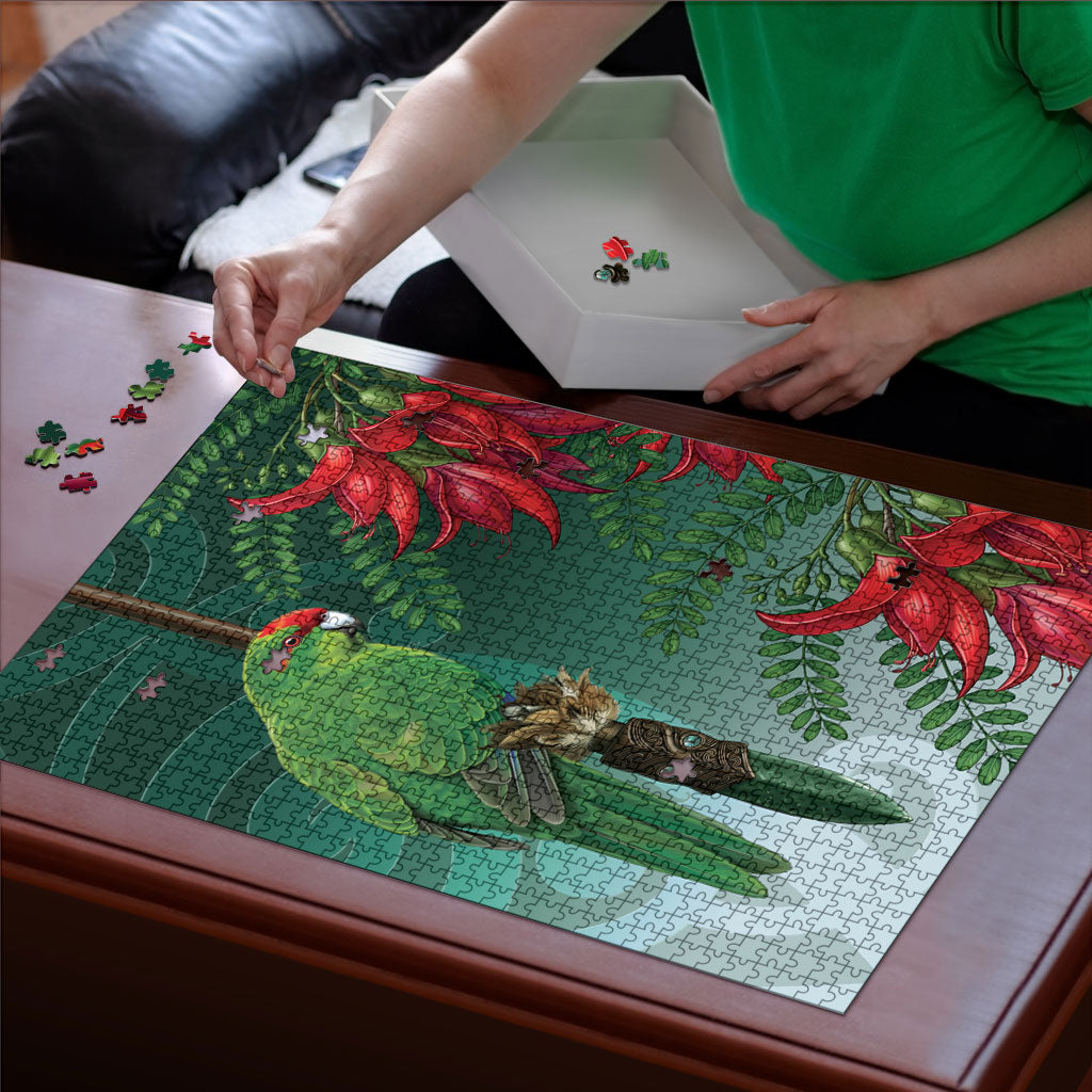 New Zealand Parakeet Bird Puzzle With Kakabeak Flowers LT05 - Polynesian Pride
