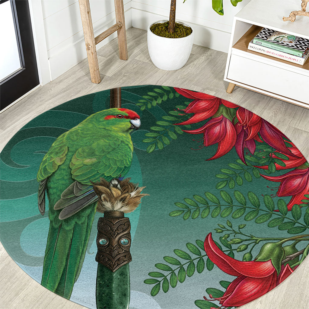 New Zealand Parakeet Bird Round Carpet With Kakabeak Flowers LT05 Teal - Polynesian Pride
