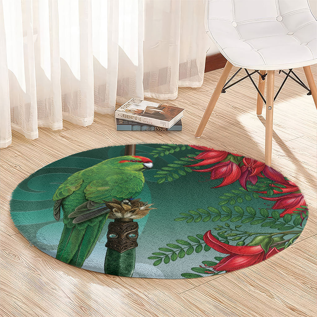 New Zealand Parakeet Bird Round Carpet With Kakabeak Flowers LT05 - Polynesian Pride