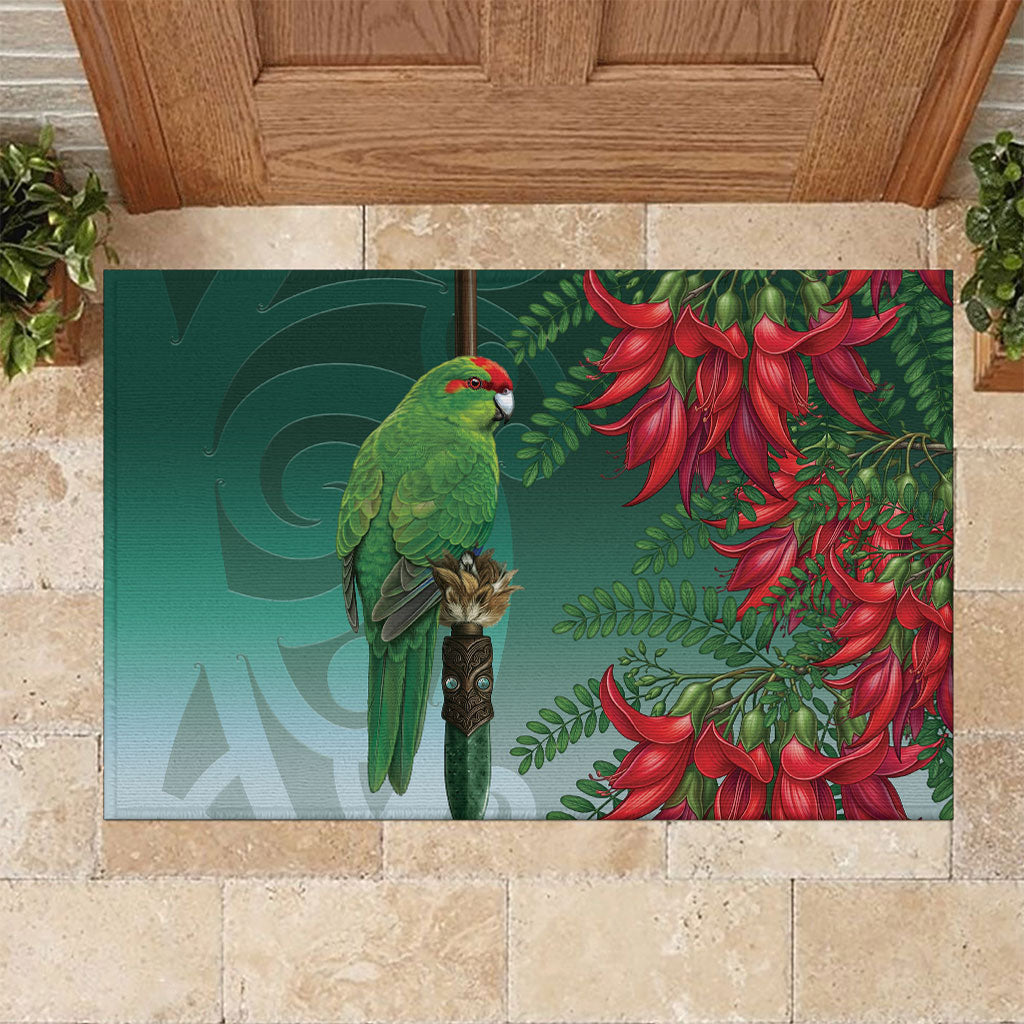 New Zealand Parakeet Bird Rubber Doormat With Kakabeak Flowers LT05 Teal - Polynesian Pride