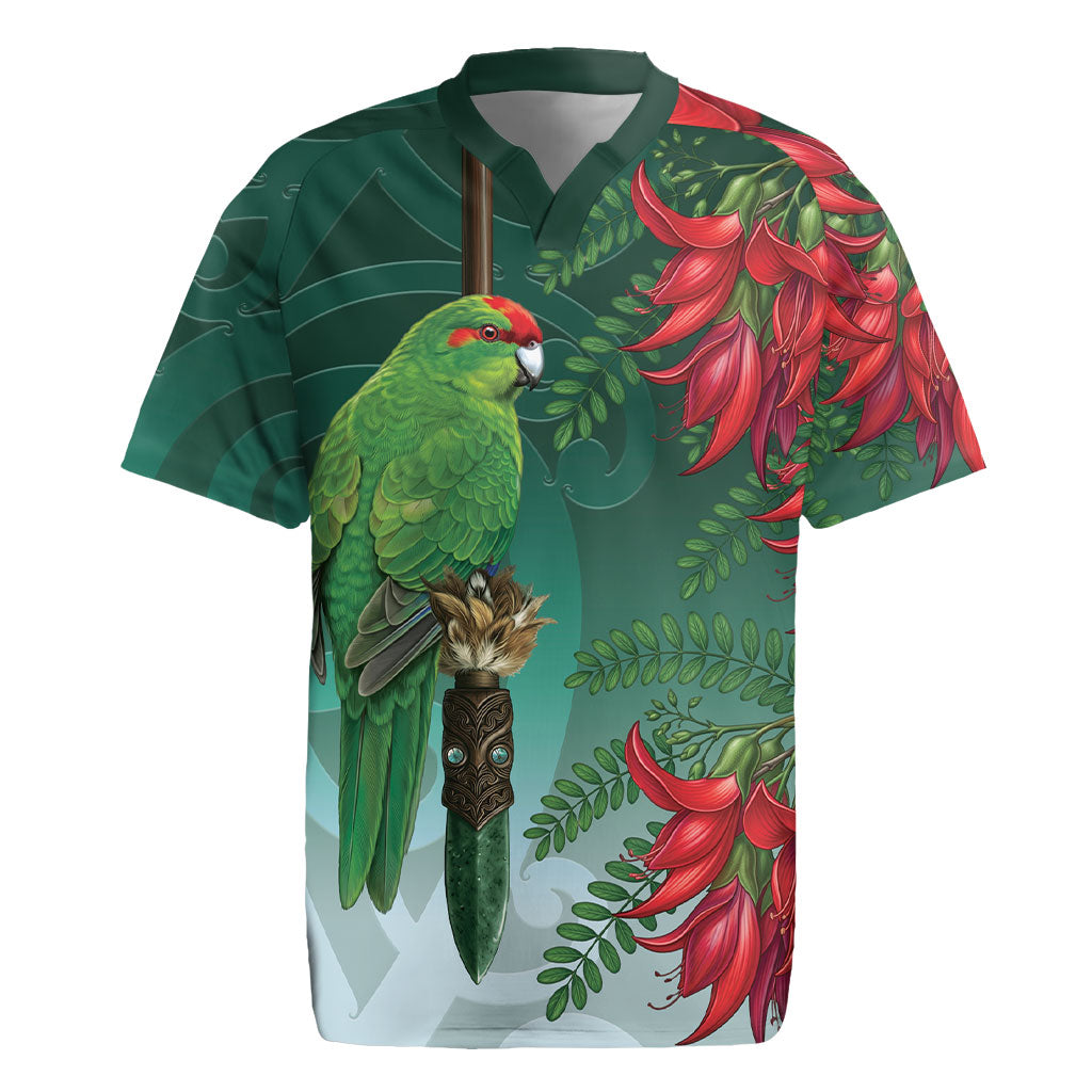 New Zealand Parakeet Bird Rugby Jersey With Kakabeak Flowers LT05 Teal - Polynesian Pride