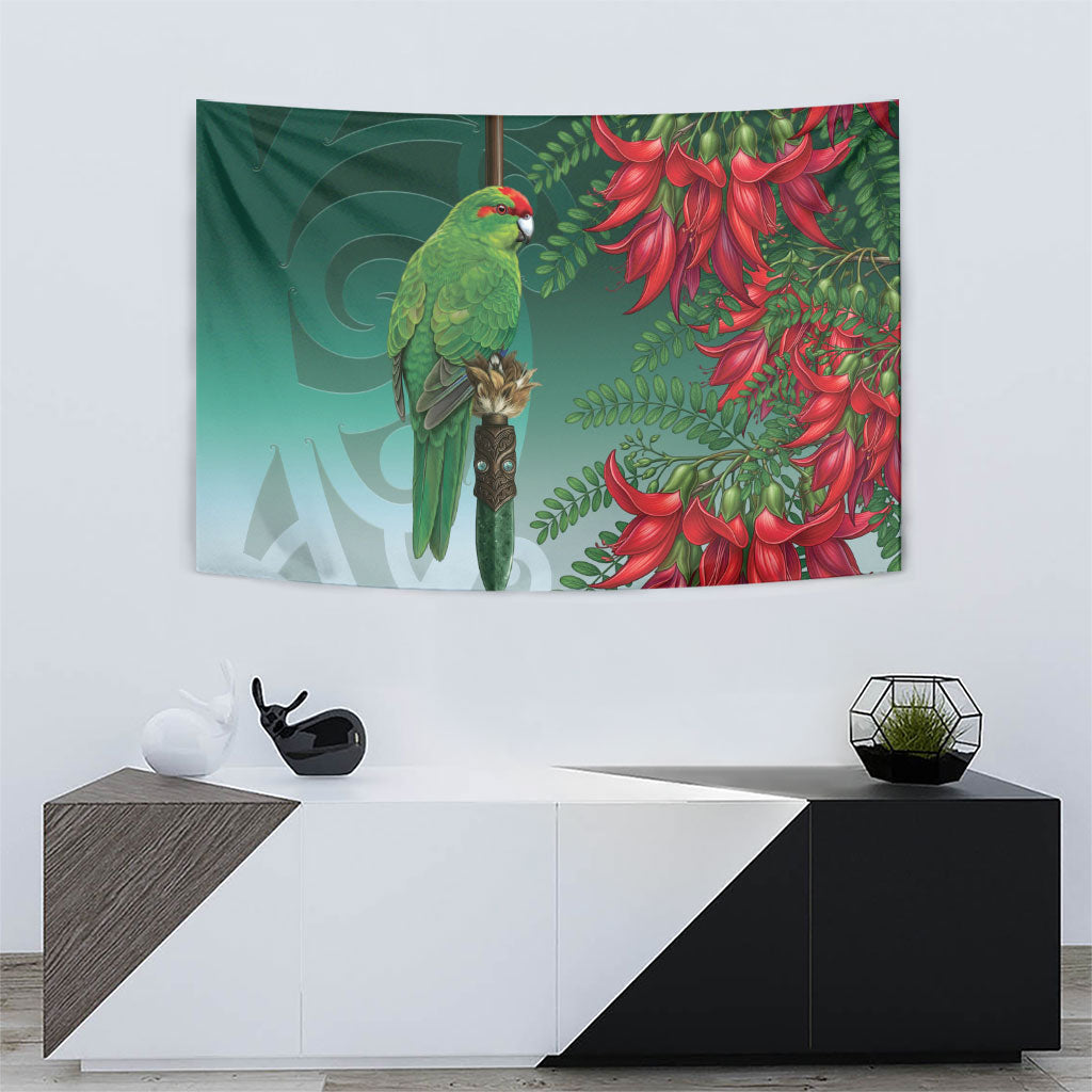 New Zealand Parakeet Bird Tapestry With Kakabeak Flowers LT05 - Polynesian Pride